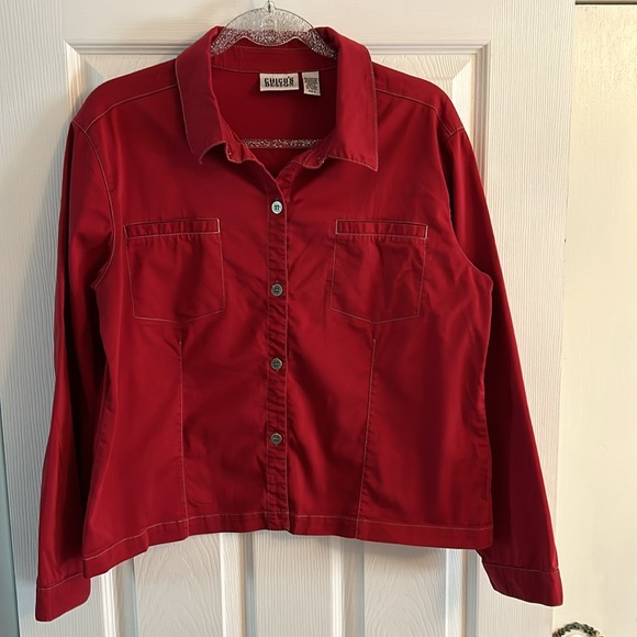 Chico's Jackets & Blazers - Chicos Women's Red Lightweight Button-Up Jacket Front Pockets Size 2 Large